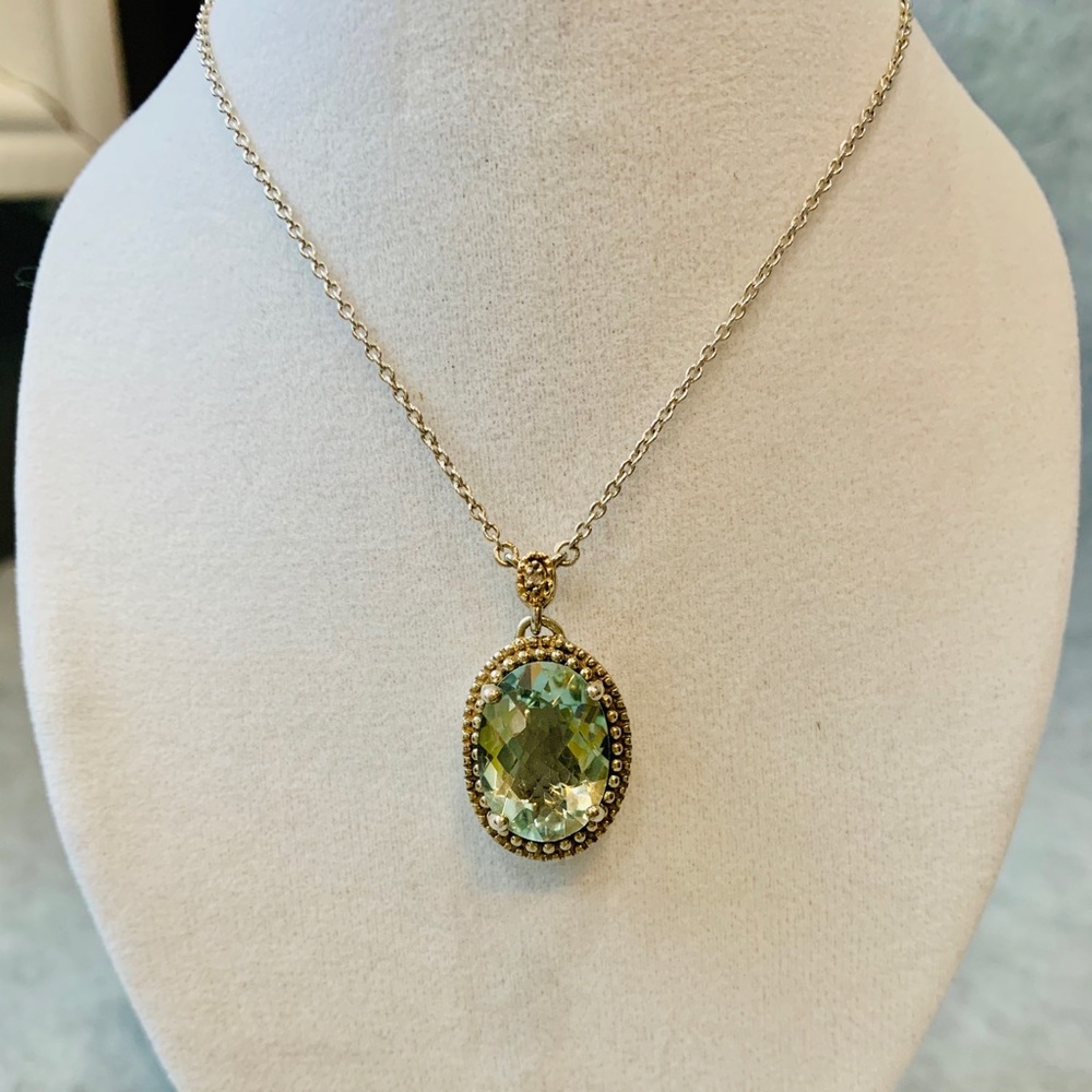 MCE SS 14KY Gold Oval Green Amethyst Necklace
